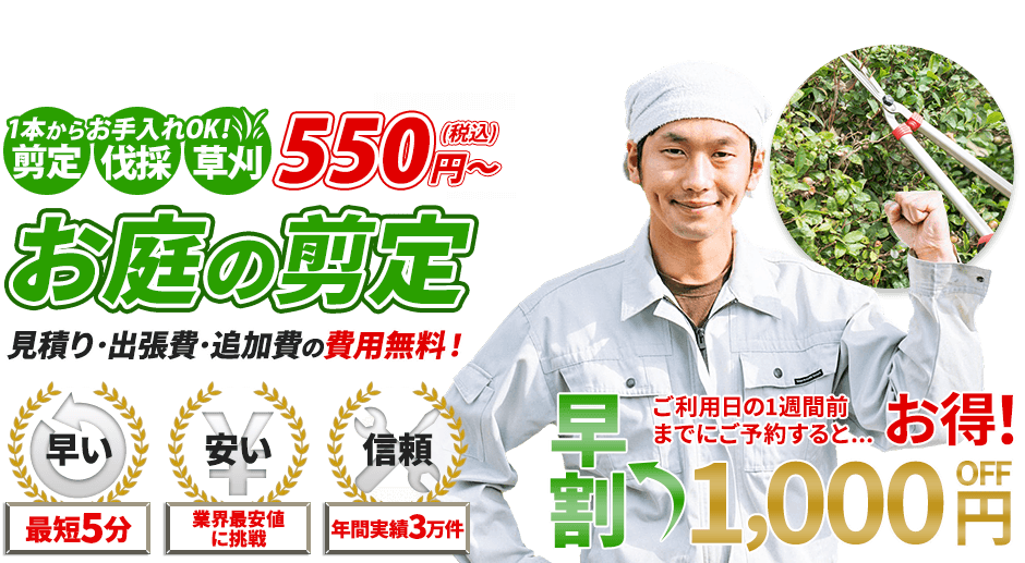 剪定,1本からお手入れOK!剪定・伐採・草刈 550円~,お庭のお手入れ,見積り・出張費・追加費の費用無料!,最短5分,業界最安値に挑戦