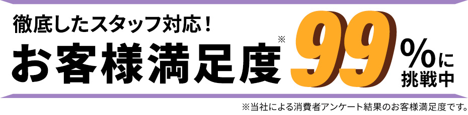 徹底したスタッフ対応！お客様満足度99%に挑戦中 ※当社による消費者アンケート結果のお客様満足度です。